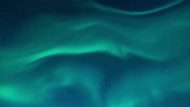 Beautiful cinematic animation of vibrant green northern lights shimmering softly across a starry night sky. Ideal for nature, celestial events, winter travel, and atmospheric background design.