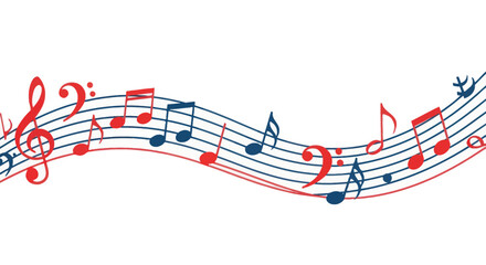 Obraz premium Wavy Musical Notes Staff with Red and Blue Clefs and Symbols