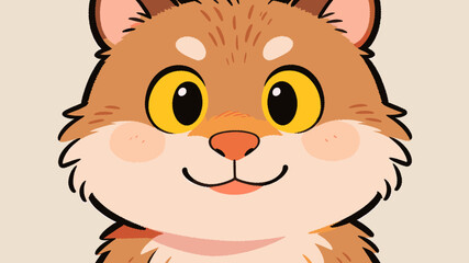 Fototapeta premium Close-up cartoon illustration of a cute, fluffy Shiba Inu dog's face with big yellow eyes and a happy expression.