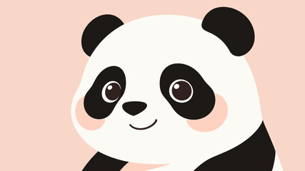 A close-up, adorable illustration of a cute panda bear with rosy cheeks against a soft pink background. © waras