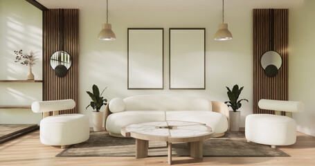 Mock up empty japanese on Modern room gray color tone interior modern japandi style.3D rendering © Interior Design