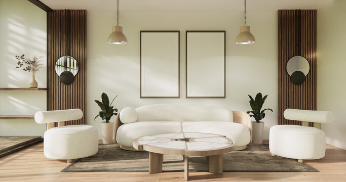 Mock up empty japanese on Modern room gray color tone interior modern japandi style.3D rendering