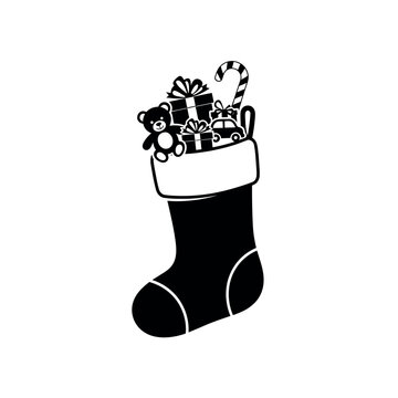 Christmas stocking filled with gifts and toys.