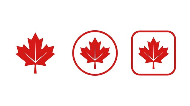 Red Canadian maple leaf icon in three different styles  for Canada day celebration