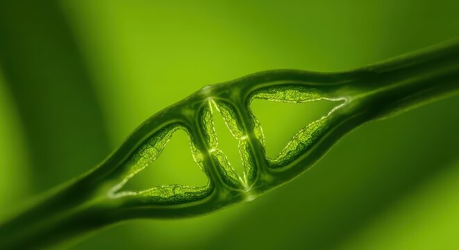 Extreme close-up of a vibrant green plant leaf showing intricate cellular structure and natural patterns