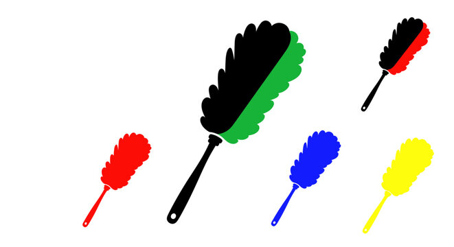 Colorful feather dusters for cleaning, isolated on white background