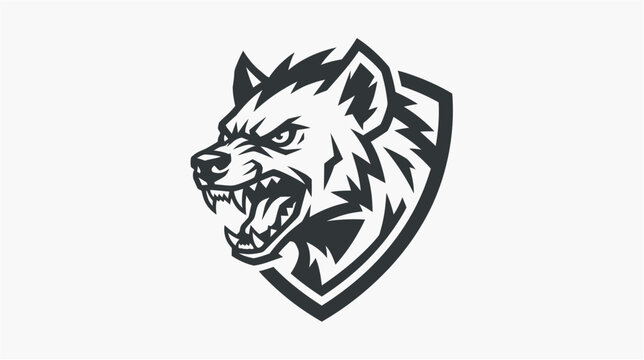 Wolf head logo vector aggressive hyena mascot shield icon angry wild animal emblem isolated on white background graphic design