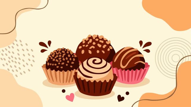 Close-up assorted chocolate cupcakes with creamy toppings, sweet bakery dessert theme, perfect for celebration, love and confectionery background footage for food and baking visuals stock video use