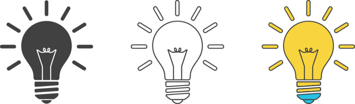 Three light bulbs with faces showing different moods from sad to happy idea concept Vector