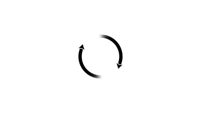 Reload icon animation with circular arrow on black background, loop rotation, refresh update symbol, process synchronization, restart cycle, digital loading ...
