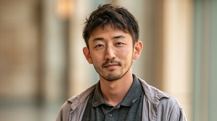 Naklejka premium Gen Z Team Lead Young Slim East Asian Man Service Supervisor Steady