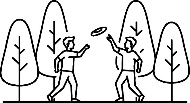 Two people playing frisbee in a park setting.