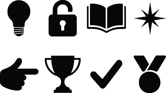 Set of common flat icons for ideas knowledge security success and choice Vector