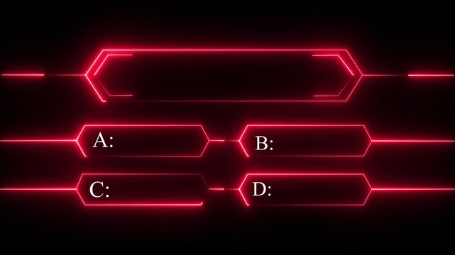Abstract Red neon graphic equalizer bars with option choices a b c d and a central long bar for quiz shows or contests as a looping Motion Graphic 4k video.