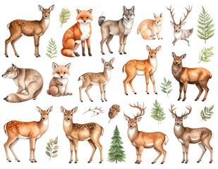 Obraz premium Diverse herd of deer in natural habitat illustration.