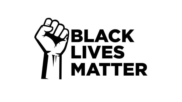 Black Lives Matter animated text with fist symbols on white background. Strong gesture shows unity and defiance. 4k Animation