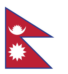 Fototapeta premium Flag of Nepal: A vibrant depiction of the national flag of Nepal, featuring a crimson red background with a blue border, and two distinct white celestial symbols - the crescent moon and star.