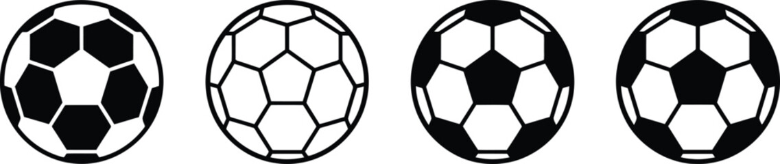 Four black and white soccer balls in different classic styles and patterns Vector © MstSabrina