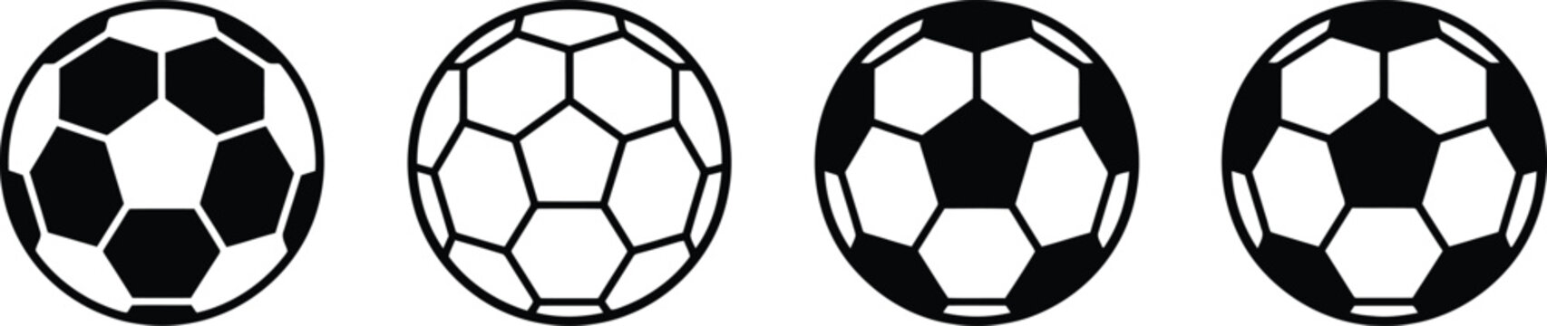 Four black and white soccer balls in different classic styles and patterns Vector