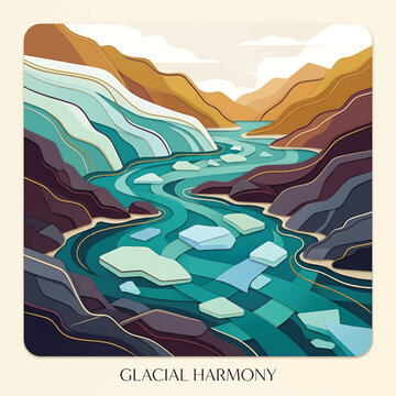 Glacial Harmony Mountain River Landscape Scene.