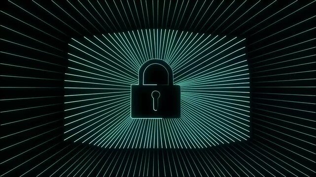 Neon Cyber security data protection business technology privacy concept. glowing neon cyber security concept , cyan Neon sign lock technology ico