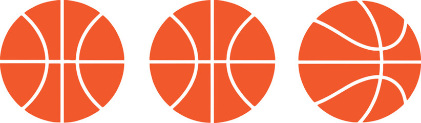 Three orange basketball balls with black lines in different styles isolated Vector © MstSabrina