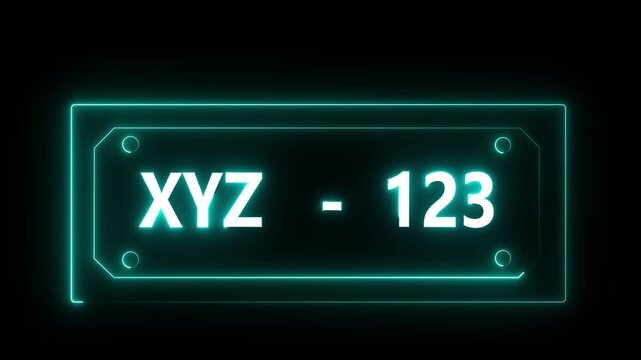 Neon car license plate icon animation on black background. car license plate icon isolated. 4k video Motion graphic.