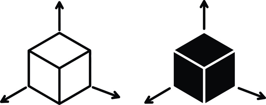 Two 3d cubes floating side by side one empty and one filled black Vector