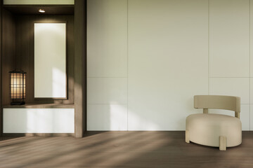 Fototapeta premium Mock up empty japanese on Modern room gray color tone interior modern japandi style.3D rendering
