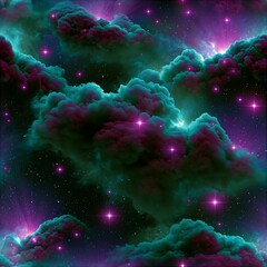 Fototapeta premium Vibrant teal and purple nebula with glowing stars in deep space