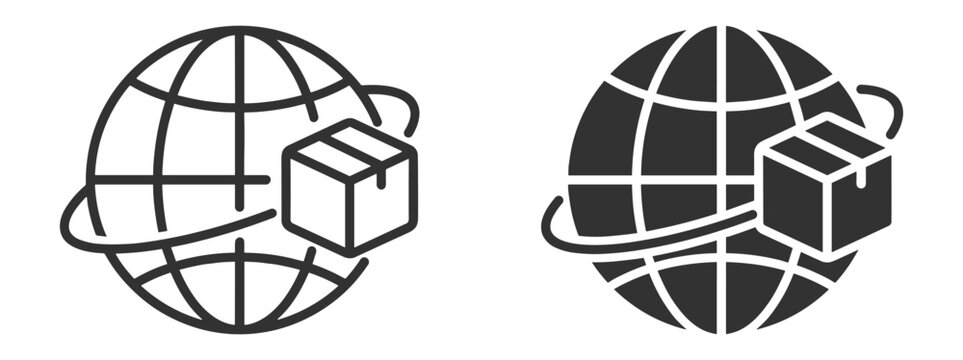 Global shipping icon collection, international delivery, logistics and cargo transport symbols on transparent background