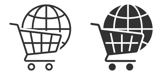 Global shopping cart icon collection, ecommerce, online marketplace and international retail symbols on transparent background © TanyaK