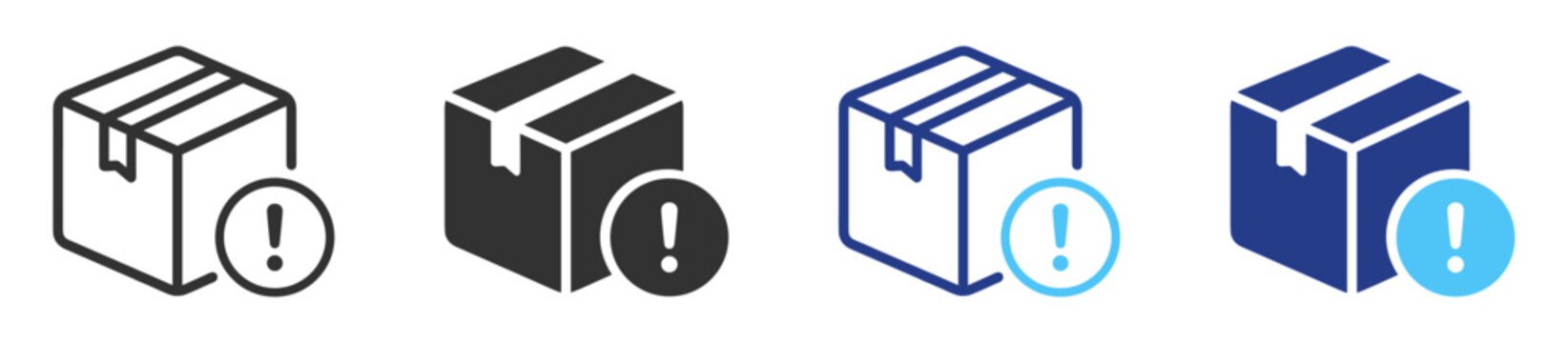 Package warning and delivery alert icons, shipping, logistics and shipment status symbols on transparent background