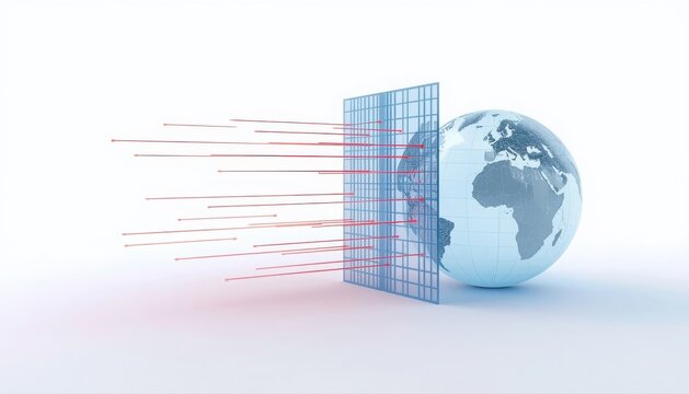 Digital earth globe with streaming data particles and grid screen particles technology information streaming transfer internet communication connection connectivity innovation abstract