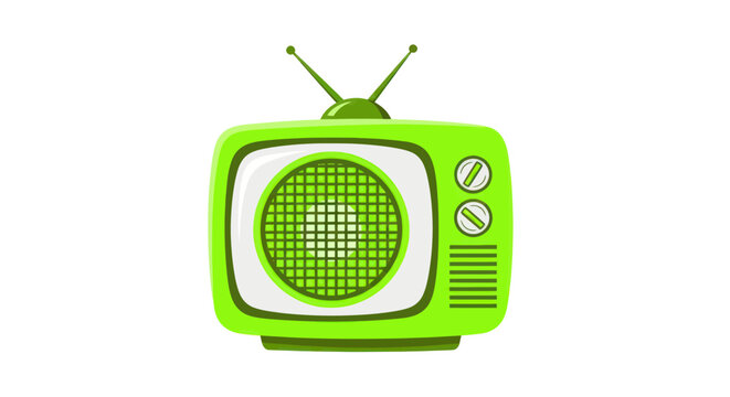 Retro Green Television Set with Antenna, Vintage TV Icon