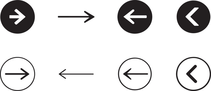 Arrow button icon set for web and app navigation with next and previous rounded interface controls.