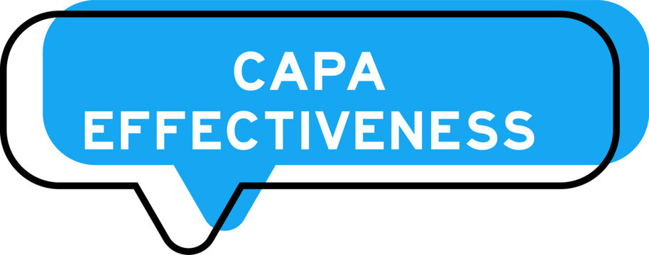 Speech banner and blue shade with word capa effectiveness on white background