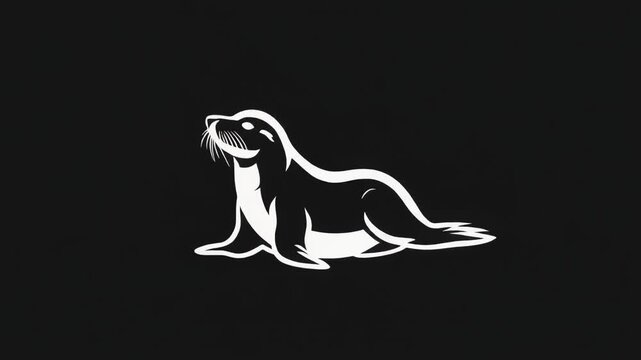 Minimalist Sea Lion Silhouette Vector Flat Design on Black Background Marine Mammal Icon
