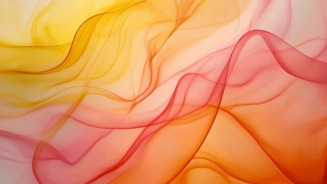 Abstract flowing layers of yellow orange and rose pink transparent silk fabric texture