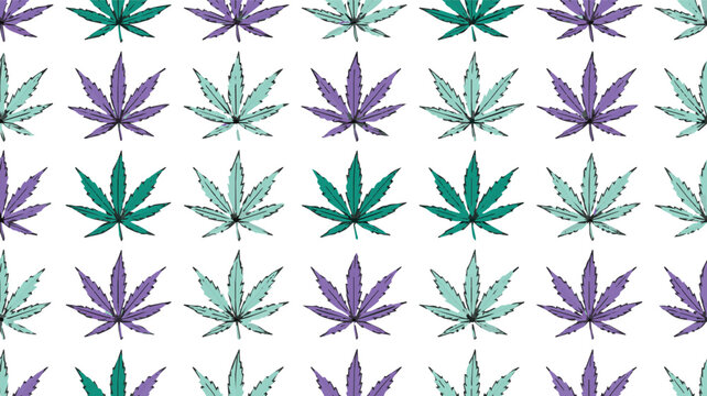 colorful cannabis leaves pattern on white background