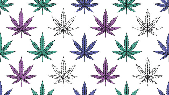 Colorful illustration of cannabis leaves on white background