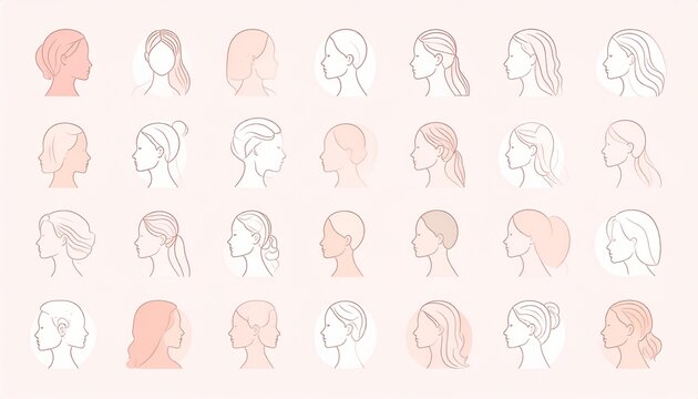 Modern Female Silhouettes: Varied Hairstyles & Profiles Vector Icons