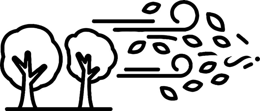Wind blowing leaves from tall simple trees illustration.