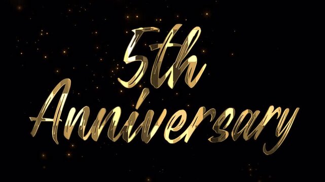 Golden 5th anniversary text animation. 4k animated typography for celebrating