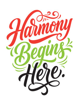 Yogaday Harmony begins here inspirational quote typography vector art with typography