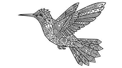 Hummingbird Zentangle Style Illustration, Intricate Geometric Patterns, Black and White © Gisel