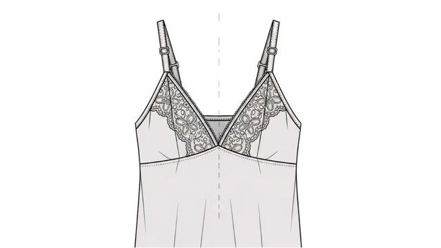 Illustration shows a detailed design of a women's camisole with lace