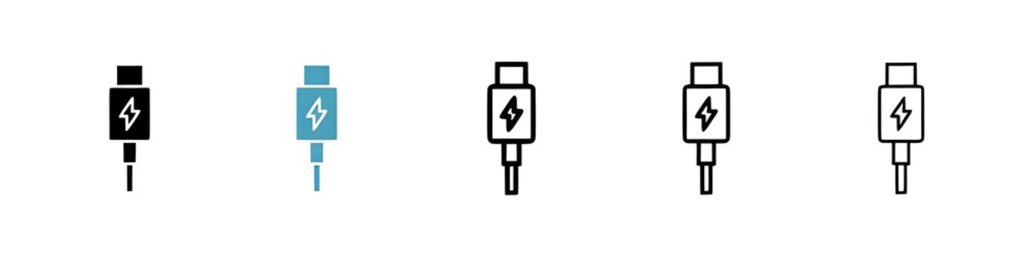 USB type c icon pack. Thin line customizable illustration. Contour symbol. Vector isolated outline drawing. Editable stroke