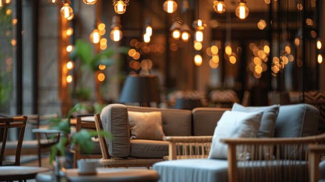 Warm interior cafe modern seating area