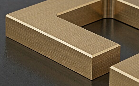 Brushed brass L-shaped bracket on dark surface